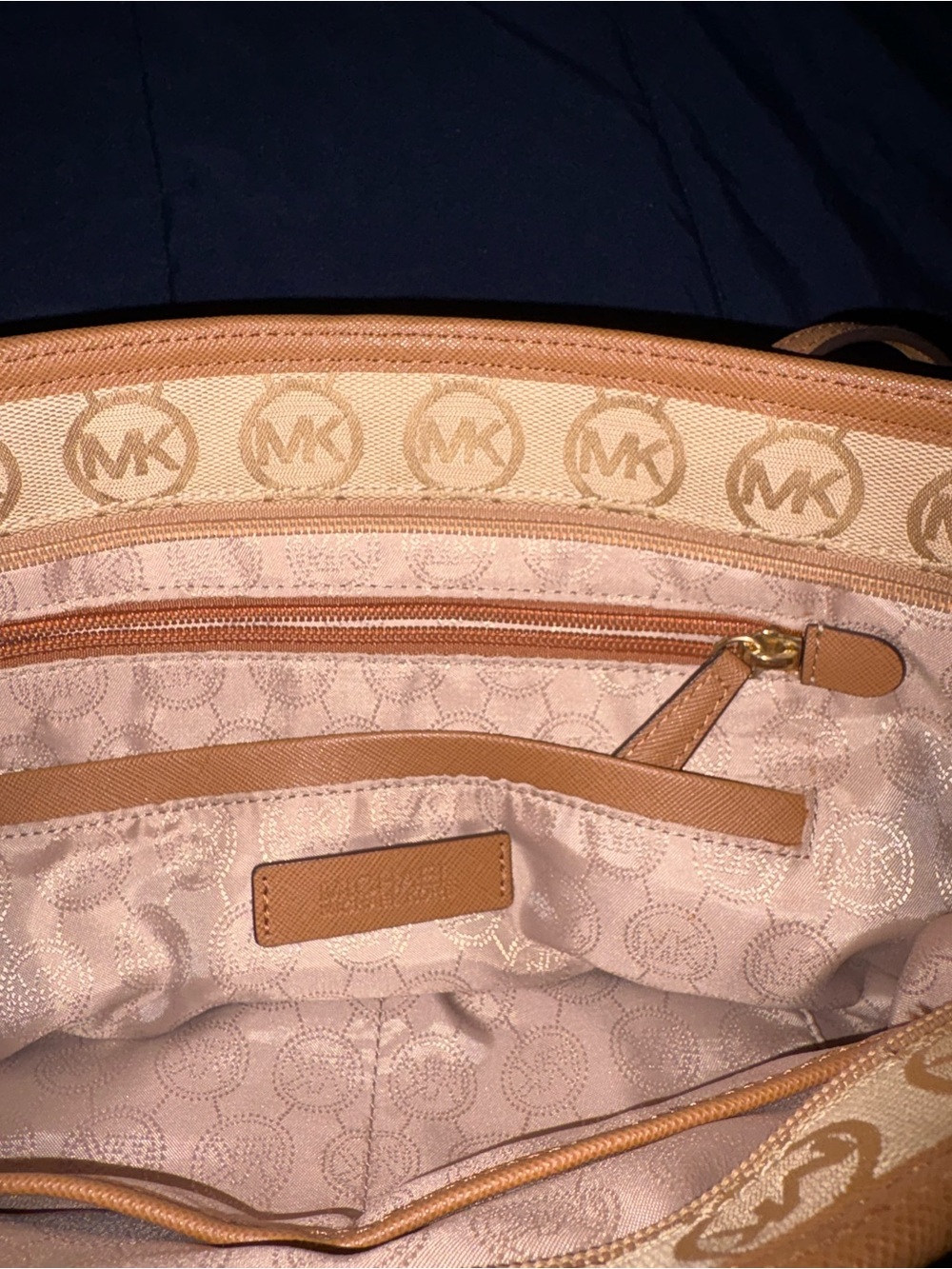 Michael Kors Pink and Tan Signature Logo Tote